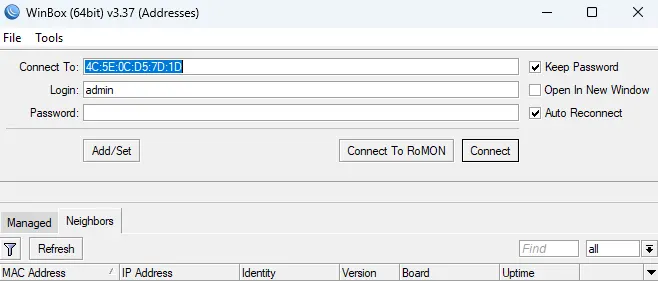 mikrotik defualt password